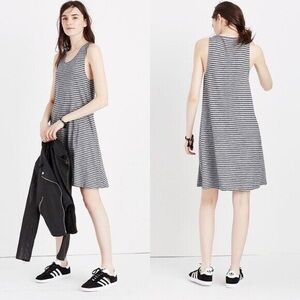 Madewell Highpoint Tank Dress‎ in Stripe Gray Black Jersey Knit